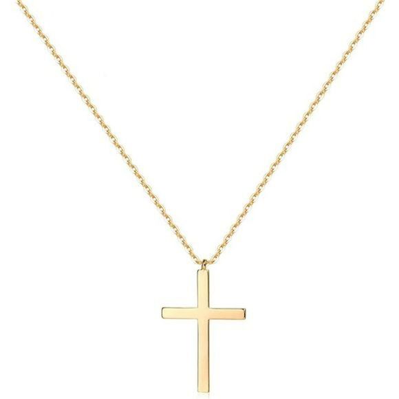 MEVECCO Gold Dainty Cross Necklace 18K Gold Plated CZ Turquoise - Picture 1 of 7